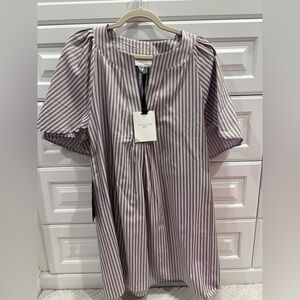 Pomander Place Striped Button Down Dress - White and Purple